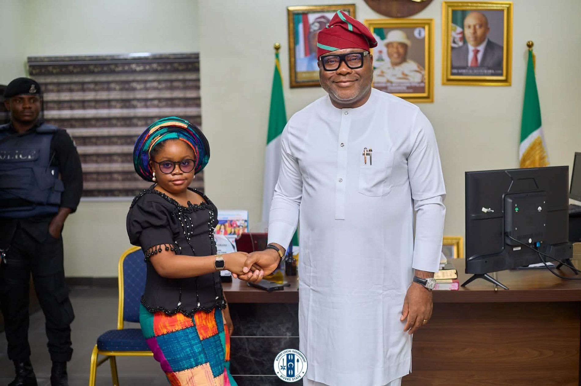 EIGHT -YEAR-OLD MISS SUCCESS EDMOND FOMBO SERVES AS ONE-DAY CHAIRMAN OF BONNY LGA