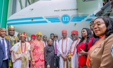 UNITED NIGERIA AIRLINES HONOURS OBI OF ONITSHA, CHINUA ACHEBE AS IT UNVEILS TWO BOEING 737 AIRCRAFTS 