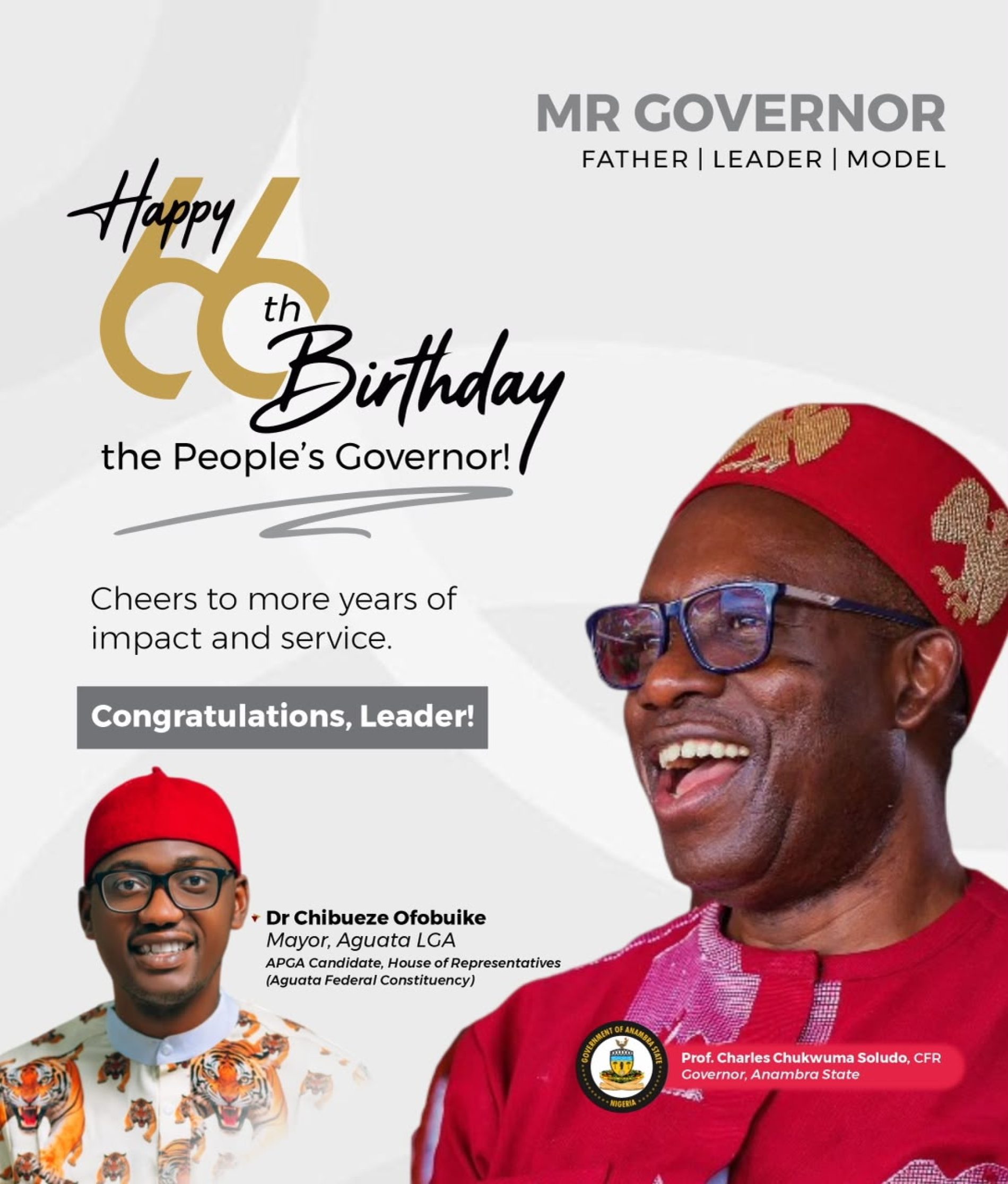 DR CHIBUEZE OFOBUIKE FELICITATES WITH MR GOVERNOR, PROF. CHARLES CHUKWUMA SOLUDO, CFR