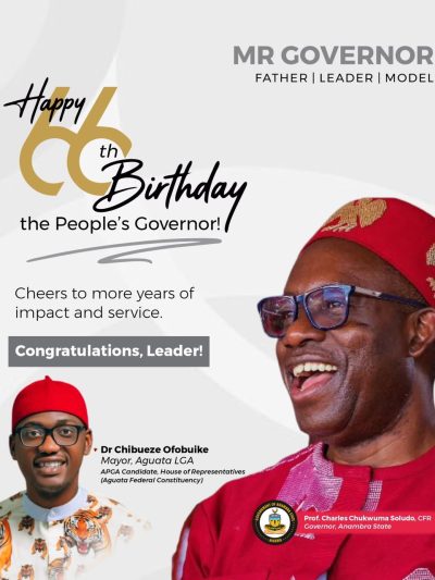 DR CHIBUEZE OFOBUIKE FELICITATES WITH MR GOVERNOR, PROF. CHARLES CHUKWUMA SOLUDO, CFR