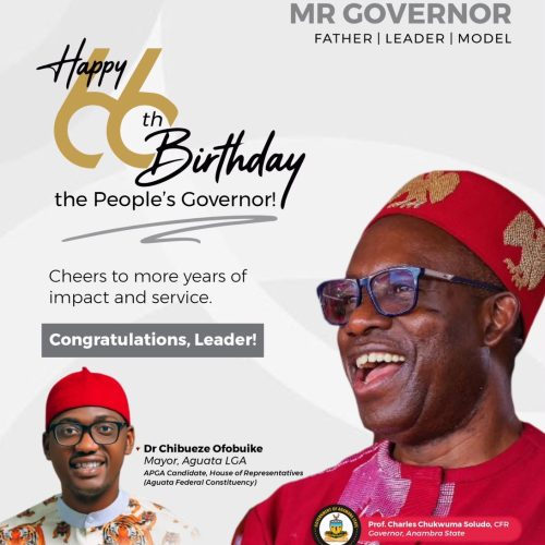 DR CHIBUEZE OFOBUIKE FELICITATES WITH MR GOVERNOR, PROF. CHARLES CHUKWUMA SOLUDO, CFR