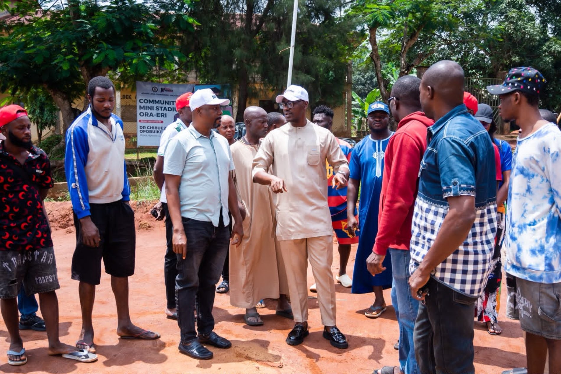 DEVELOPING GRASS-ROOT TALENTS: DR CHIBUEZE OFOBUIKE INSPECTS THE CONSTRUCTION OF COMMUNITY FOOTBALL FACILITY IN ORA-ERI, AGUATA LGA